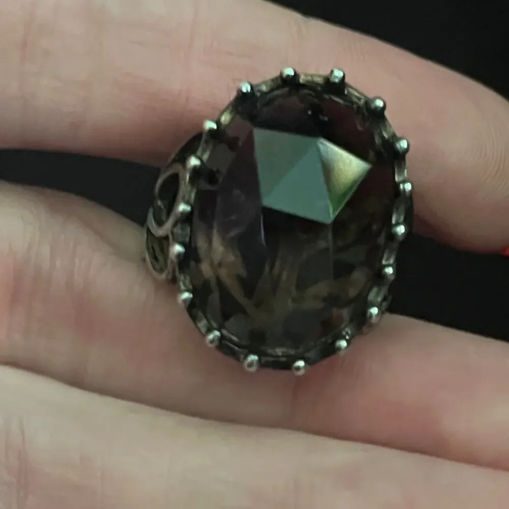 Vintage Estate HUGE gorgeous gothic Smoky Topaz Stone 925 Sterling Silver Ring